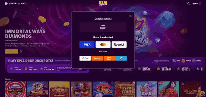 Insättningar och uttag på Kim Casino